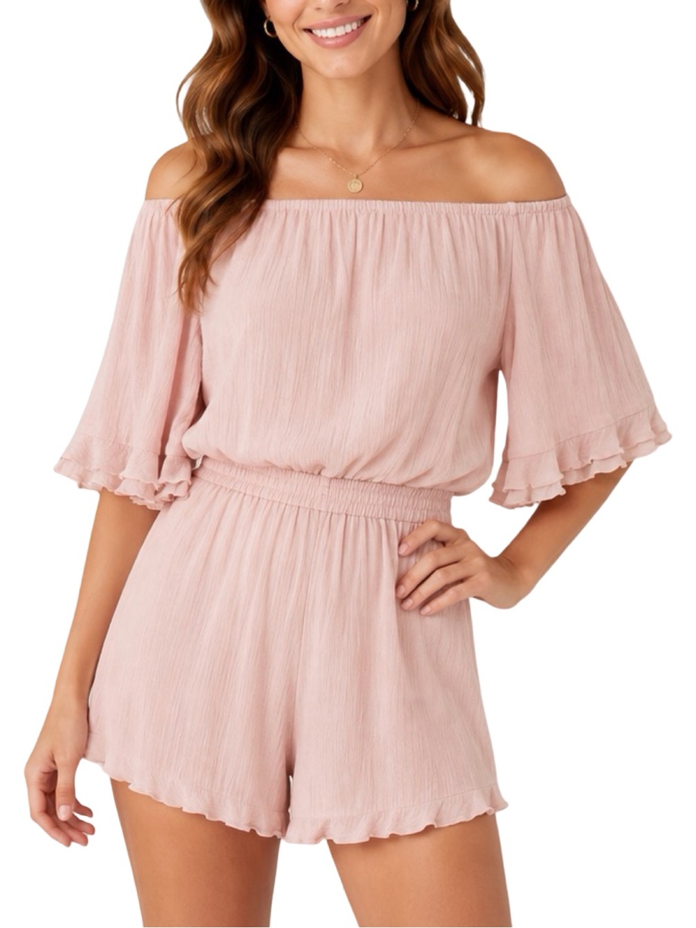 Free the Roses Textured Knit Romper - Size Large - Dusty Rose